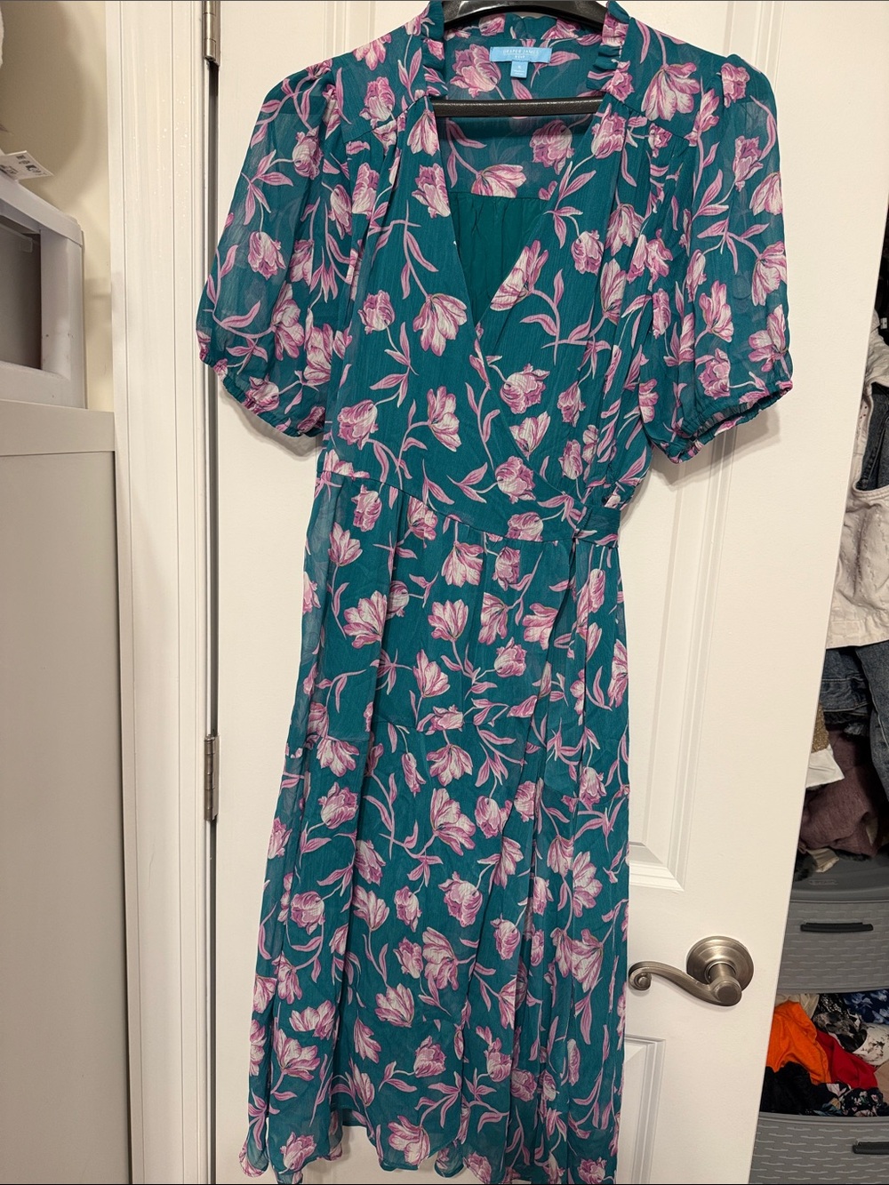 Draper James Teal Midi Dress with Pink Floral Print